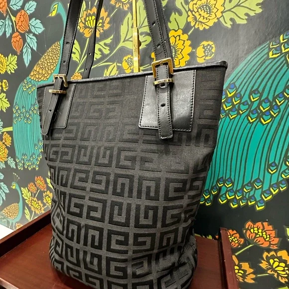 Givenchy Black Jacquard Logo Zip-Top Tote | Leather Trim | Gold Hardware - Picture 6 of 15